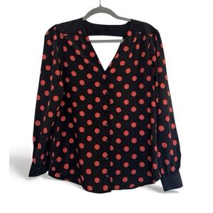 Anthropology Bellatrix Black Blouse Women Small‎ Red Polka Dots Ballon Long Slvs